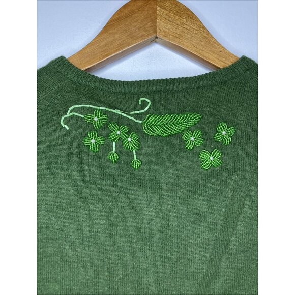 Vintage 50's Wool Angora Cashmere Green Beaded Cardigan Sweater Women’s Small - Picture 12 of 13